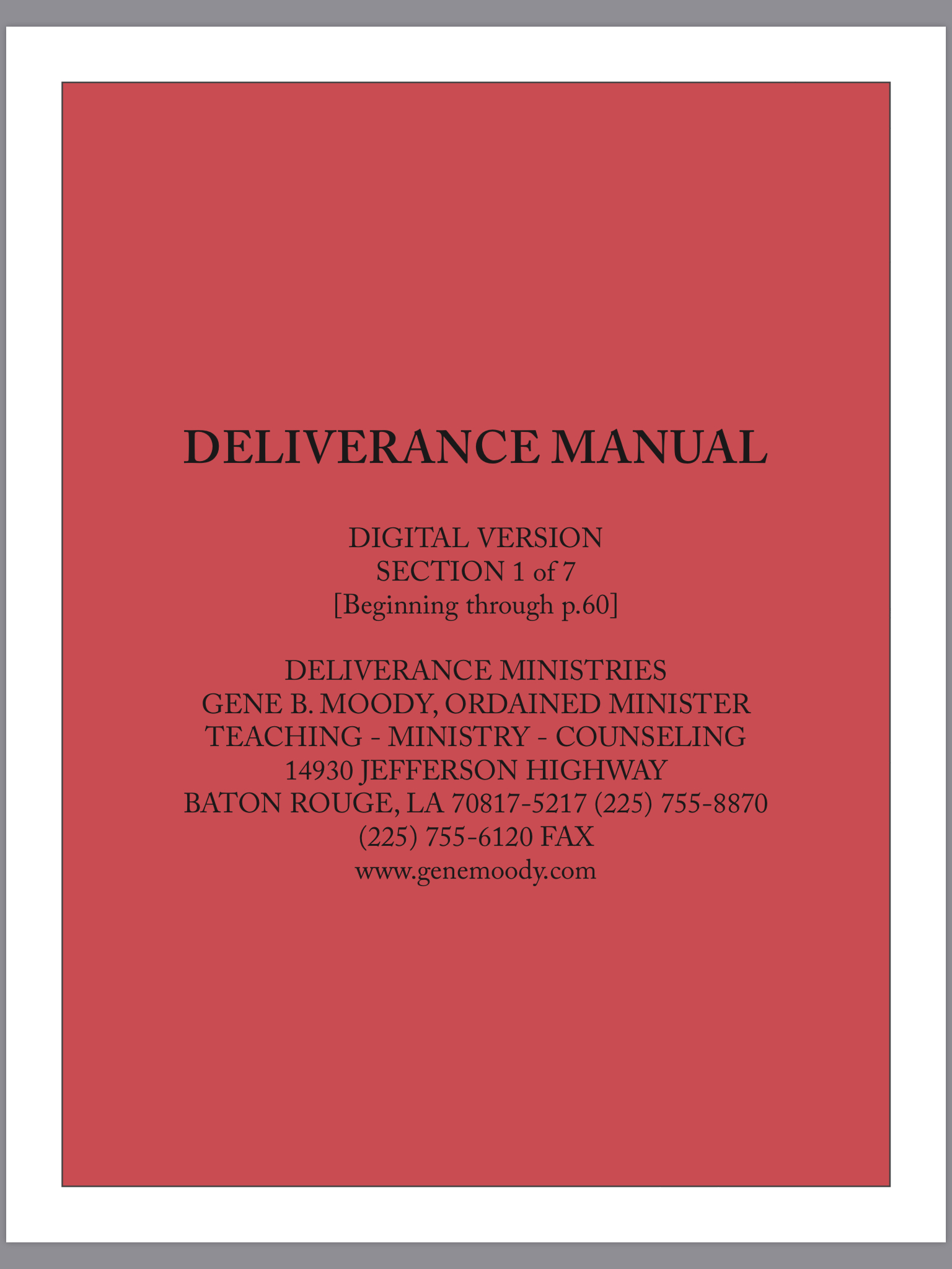 A red cover of the deliverance manual.