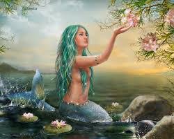 A painting of a mermaid in the water