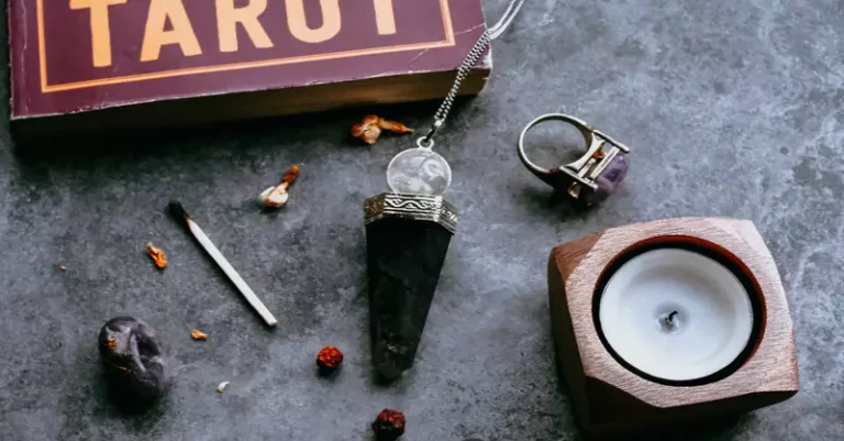 A necklace that is on top of a table.