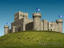 A castle with two towers and a flag on top.