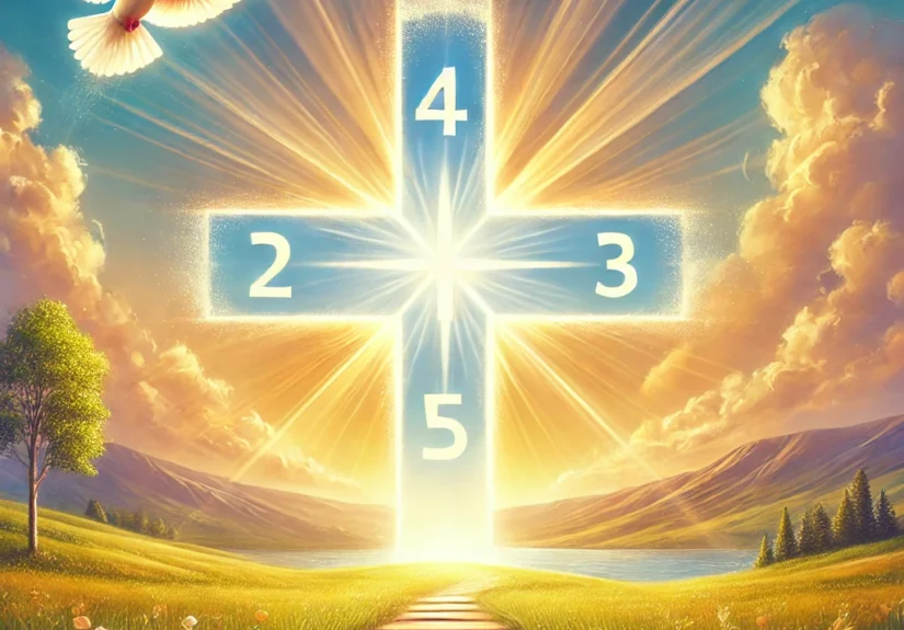 DALL·E 2025-02-13 22.56.32 - A serene and inspiring Christian-themed image illustrating '4 Steps to True Freedom in Christ.' The image features a radiant cross shining over a peac